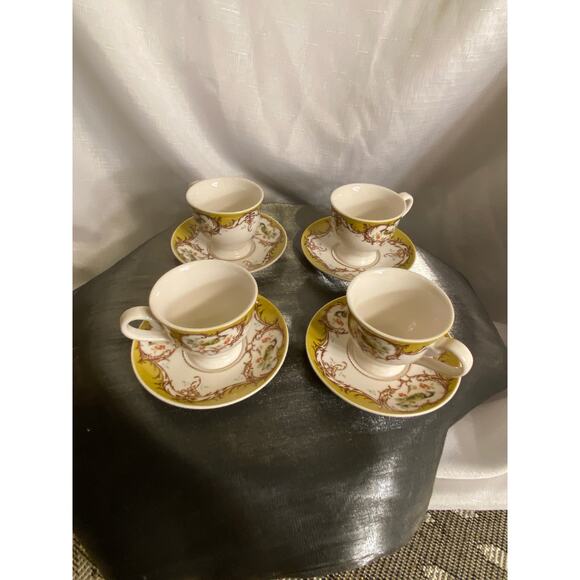 8 Piece Set of Gracie China Demi Tasse Cups with Saucers Birds Berries EUC - Picture 2 of 15